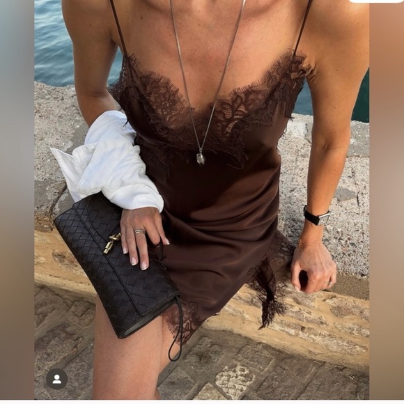 Zara NWT ZW Collection asymmetric lace dress brown 5919/200 - Picture 10 of 14